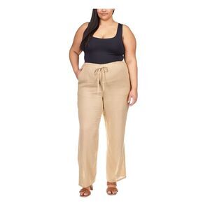 MICHAEL KORS Womens Beige Elastic Waist Wear To Work Straight leg Pants Plus 3X